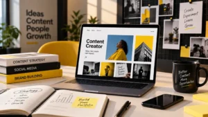 Content creator portfolio workspace illustrating how to build a portfolio for content creator and marketing jobs.